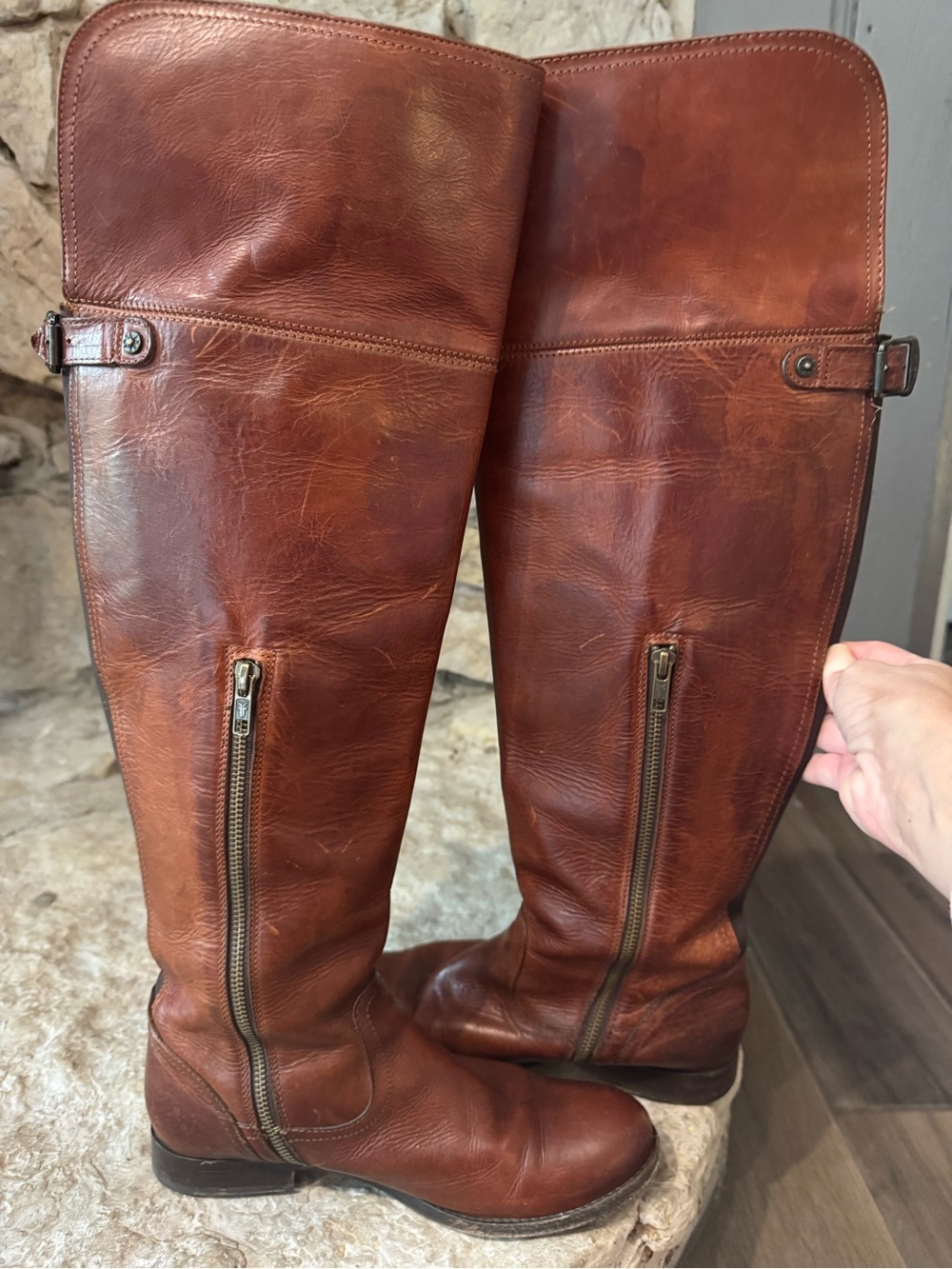 Frye Brown Leather Knee High Tall Boots - Rich Cognac - Picture 7 of 9